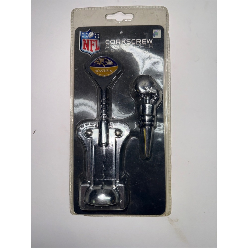 NFL Baltimore Ravens Corkscrew and Stopper All Metal Collectible Wine Set New